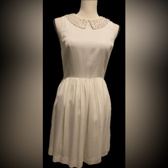 Kenzie Women’s Sleeveless Elegant Short Cream Dress Pearl Beads Accents size 4 - Picture 1 of 17
